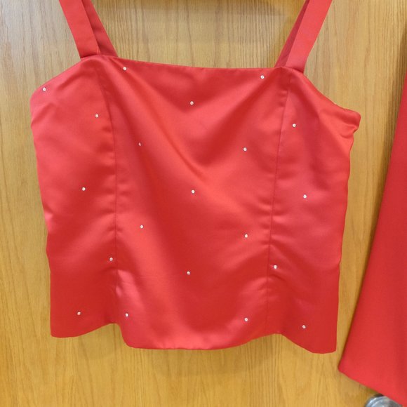 Zahara, Red Ankle Length Long Skirt Dress Suit with Rhinestone Cami - Picture 5 of 12